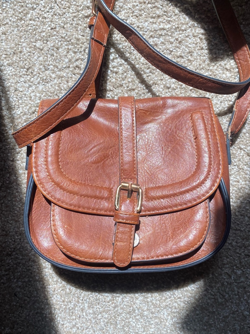 Brown Leather Crossbody Saddle Bag with Front Buckle